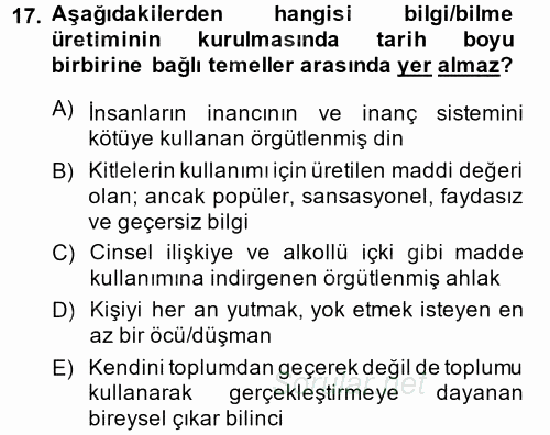 İletişim Kuramları 2014 - 2015 Dönem Sonu Sınavı 17.Soru