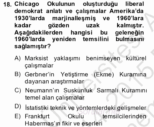 İletişim Kuramları 2014 - 2015 Dönem Sonu Sınavı 18.Soru