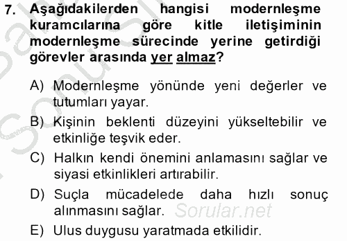 İletişim Kuramları 2014 - 2015 Dönem Sonu Sınavı 7.Soru