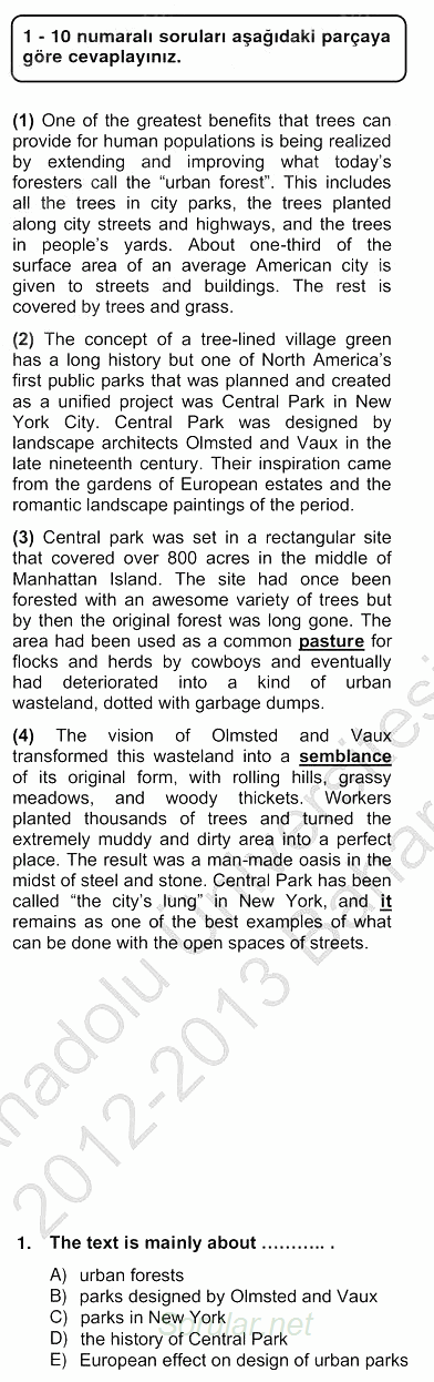 İleri Okuma Ve Yazma Becerileri 2 2012 - 2013 Ara Sınavı 1.Soru