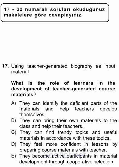 İleri Okuma Ve Yazma Becerileri 2 2012 - 2013 Ara Sınavı 17.Soru