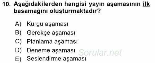 Radyo ve Televizyon Programcılığının Temel Kavramları 2015 - 2016 Dönem Sonu Sınavı 10.Soru