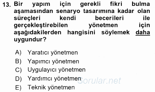 Radyo ve Televizyon Programcılığının Temel Kavramları 2015 - 2016 Dönem Sonu Sınavı 13.Soru