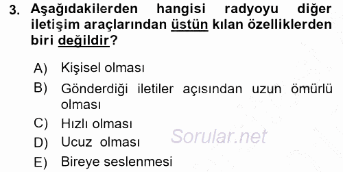 Radyo ve Televizyon Programcılığının Temel Kavramları 2015 - 2016 Dönem Sonu Sınavı 3.Soru