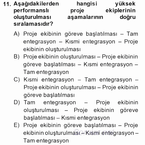 Proje Yönetimi 2013 - 2014 Tek Ders Sınavı 11.Soru