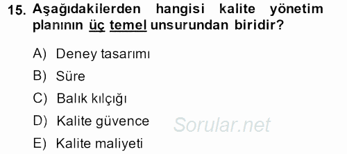 Proje Yönetimi 2013 - 2014 Tek Ders Sınavı 15.Soru