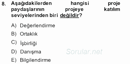 Proje Yönetimi 2013 - 2014 Tek Ders Sınavı 8.Soru