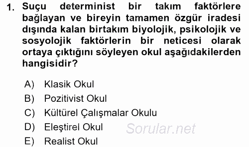 Suç Sosyolojisi 2015 - 2016 Dönem Sonu Sınavı 1.Soru