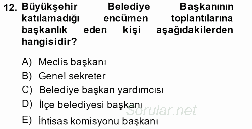 Kentleşme ve Konut Politikaları 2013 - 2014 Tek Ders Sınavı 12.Soru