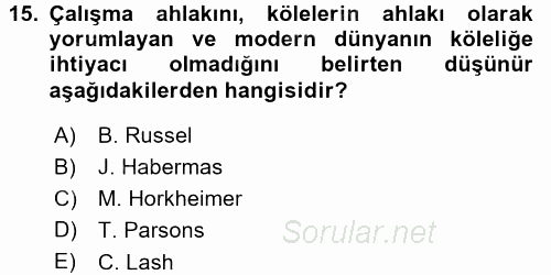 Ekonomi Sosyolojisi 2015 - 2016 Dönem Sonu Sınavı 15.Soru