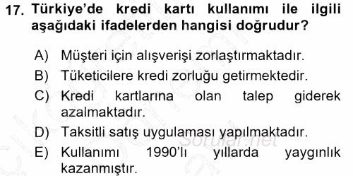 Ekonomi Sosyolojisi 2015 - 2016 Dönem Sonu Sınavı 17.Soru