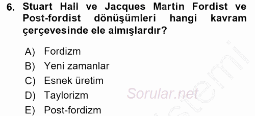 Ekonomi Sosyolojisi 2015 - 2016 Dönem Sonu Sınavı 6.Soru