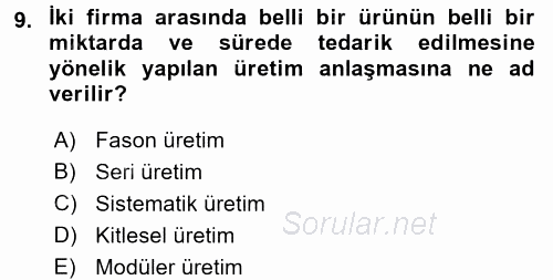 Ekonomi Sosyolojisi 2015 - 2016 Dönem Sonu Sınavı 9.Soru