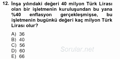 Finansal Yönetim 2 2013 - 2014 Dönem Sonu Sınavı 12.Soru