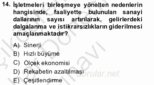 Finansal Yönetim 2 2013 - 2014 Dönem Sonu Sınavı 14.Soru