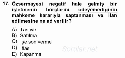 Finansal Yönetim 2 2013 - 2014 Dönem Sonu Sınavı 17.Soru