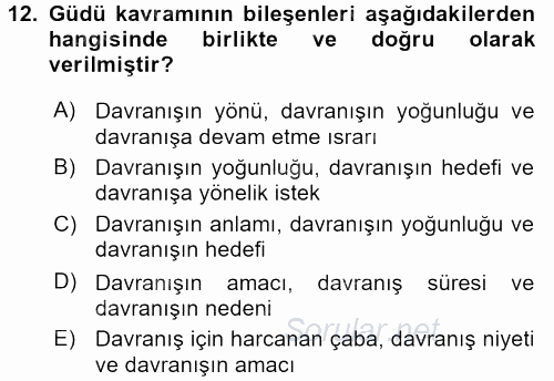 Davranış Bilimleri 2 2015 - 2016 Ara Sınavı 12.Soru