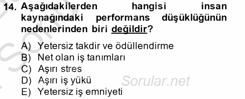 Sosyal Hizmet Yönetimi 2014 - 2015 Dönem Sonu Sınavı 14.Soru