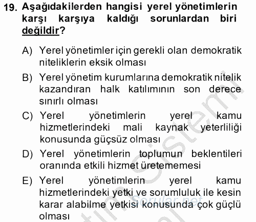 Sosyal Hizmet Yönetimi 2014 - 2015 Dönem Sonu Sınavı 19.Soru