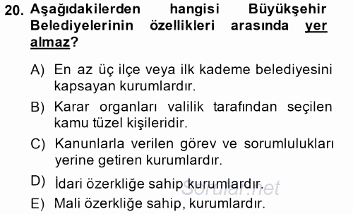 Sosyal Hizmet Yönetimi 2014 - 2015 Dönem Sonu Sınavı 20.Soru