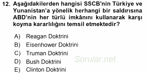 Amerikan Dış Politikası 2017 - 2018 3 Ders Sınavı 12.Soru