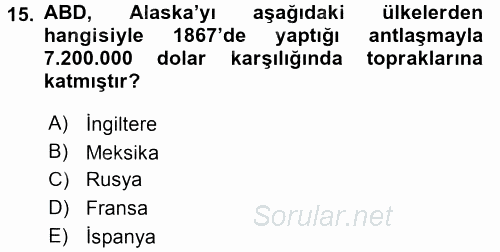 Amerikan Dış Politikası 2017 - 2018 3 Ders Sınavı 15.Soru