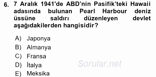 Amerikan Dış Politikası 2017 - 2018 3 Ders Sınavı 6.Soru