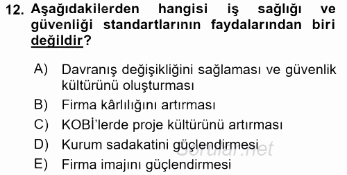 İş Hayatında Standartlar 2016 - 2017 Ara Sınavı 12.Soru