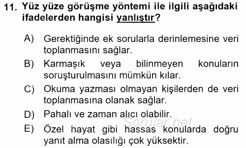 Sağlık Hizmetlerinde Araştırma Ve Değerlendirme 2016 - 2017 Ara Sınavı 11.Soru