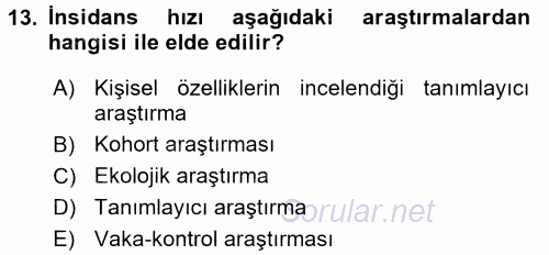 Sağlık Hizmetlerinde Araştırma Ve Değerlendirme 2016 - 2017 Ara Sınavı 13.Soru