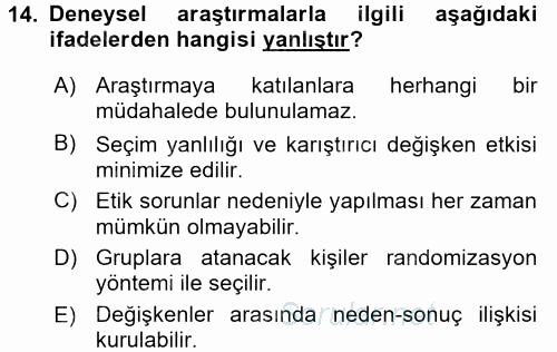 Sağlık Hizmetlerinde Araştırma Ve Değerlendirme 2016 - 2017 Ara Sınavı 14.Soru