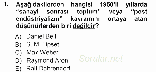 Çağdaş Sosyoloji Kuramları 2012 - 2013 Dönem Sonu Sınavı 1.Soru