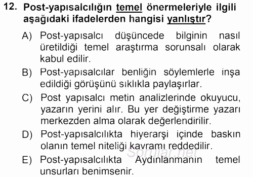 Çağdaş Sosyoloji Kuramları 2012 - 2013 Dönem Sonu Sınavı 12.Soru