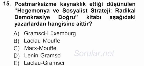 Çağdaş Sosyoloji Kuramları 2012 - 2013 Dönem Sonu Sınavı 15.Soru