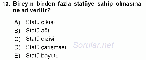 Türkiye´nin Toplumsal Yapısı 2016 - 2017 3 Ders Sınavı 12.Soru