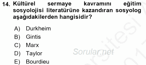 Türkiye´nin Toplumsal Yapısı 2016 - 2017 3 Ders Sınavı 14.Soru
