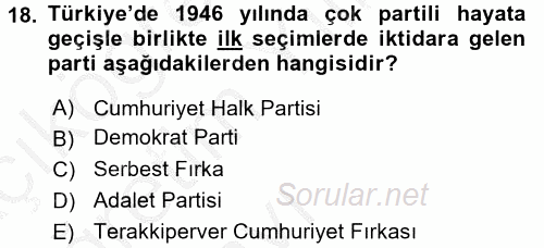 Türkiye´nin Toplumsal Yapısı 2016 - 2017 3 Ders Sınavı 18.Soru