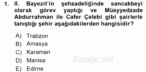 XVI. Yüzyıl Türk Edebiyatı 2015 - 2016 Ara Sınavı 1.Soru