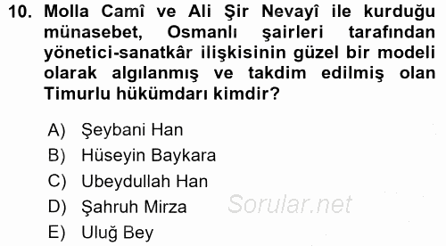 XVI. Yüzyıl Türk Edebiyatı 2015 - 2016 Ara Sınavı 10.Soru