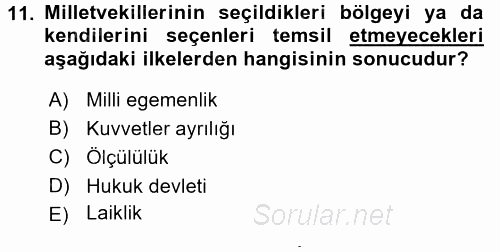 Türk Anayasa Hukuku 2015 - 2016 Dönem Sonu Sınavı 11.Soru