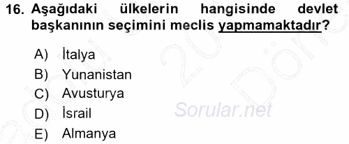 Türk Anayasa Hukuku 2015 - 2016 Dönem Sonu Sınavı 16.Soru