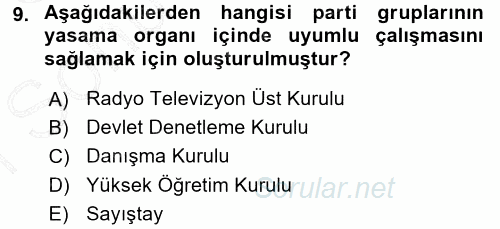 Türk Anayasa Hukuku 2015 - 2016 Dönem Sonu Sınavı 9.Soru