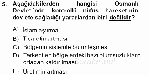 Osmanlı İktisat Tarihi 2013 - 2014 Ara Sınavı 5.Soru