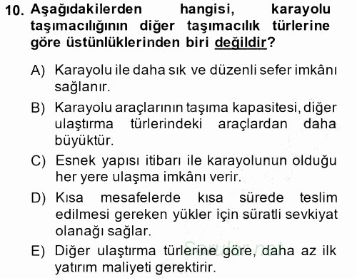 Ulaştırma Sistemleri 2014 - 2015 Ara Sınavı 10.Soru