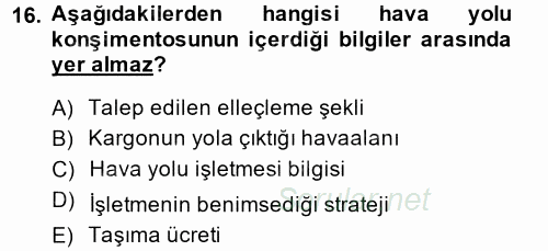Ulaştırma Sistemleri 2014 - 2015 Ara Sınavı 16.Soru