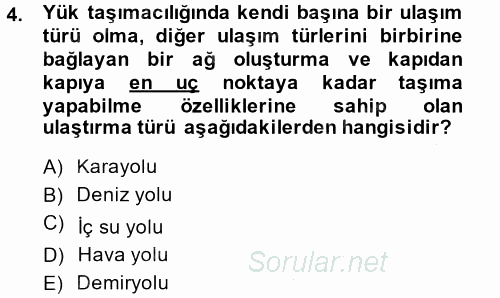 Ulaştırma Sistemleri 2014 - 2015 Ara Sınavı 4.Soru
