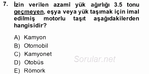 Ulaştırma Sistemleri 2014 - 2015 Ara Sınavı 7.Soru