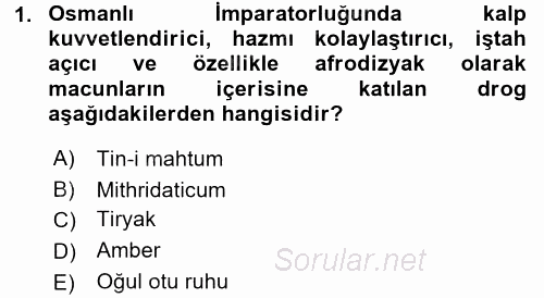 Temel İlaç Bilgisi Ve Akılcı İlaç Kullanımı 2016 - 2017 3 Ders Sınavı 1.Soru