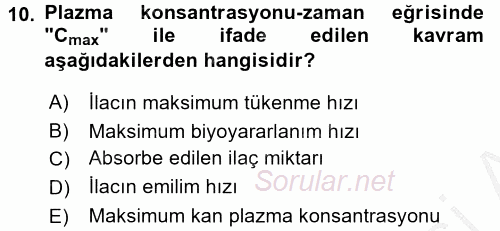 Temel İlaç Bilgisi Ve Akılcı İlaç Kullanımı 2016 - 2017 3 Ders Sınavı 10.Soru