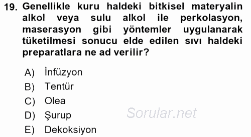 Temel İlaç Bilgisi Ve Akılcı İlaç Kullanımı 2016 - 2017 3 Ders Sınavı 19.Soru